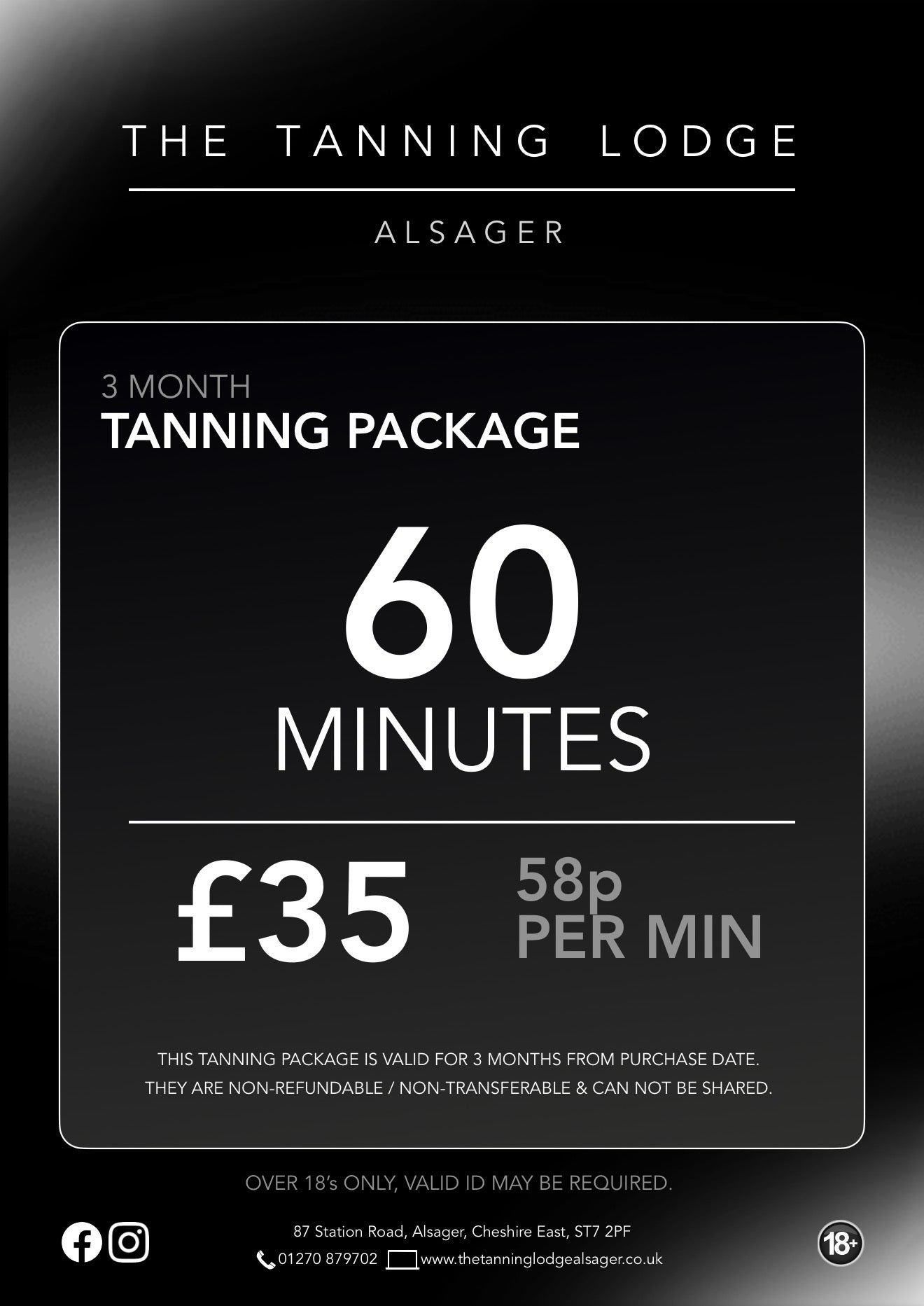 60 Minutes- 3 Month Tanning Package
