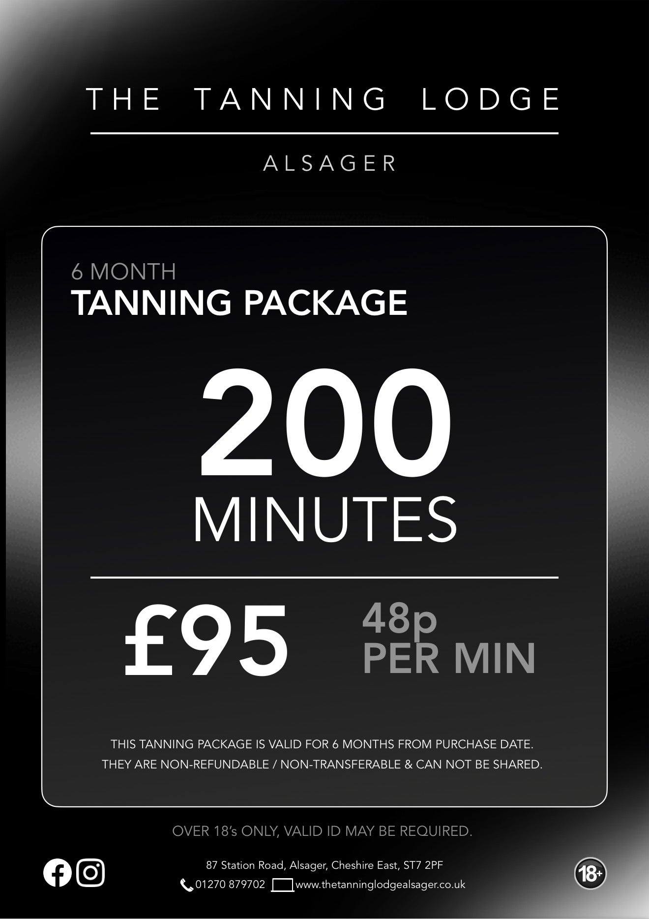 200 Minutes- 6 Month Tanning Package