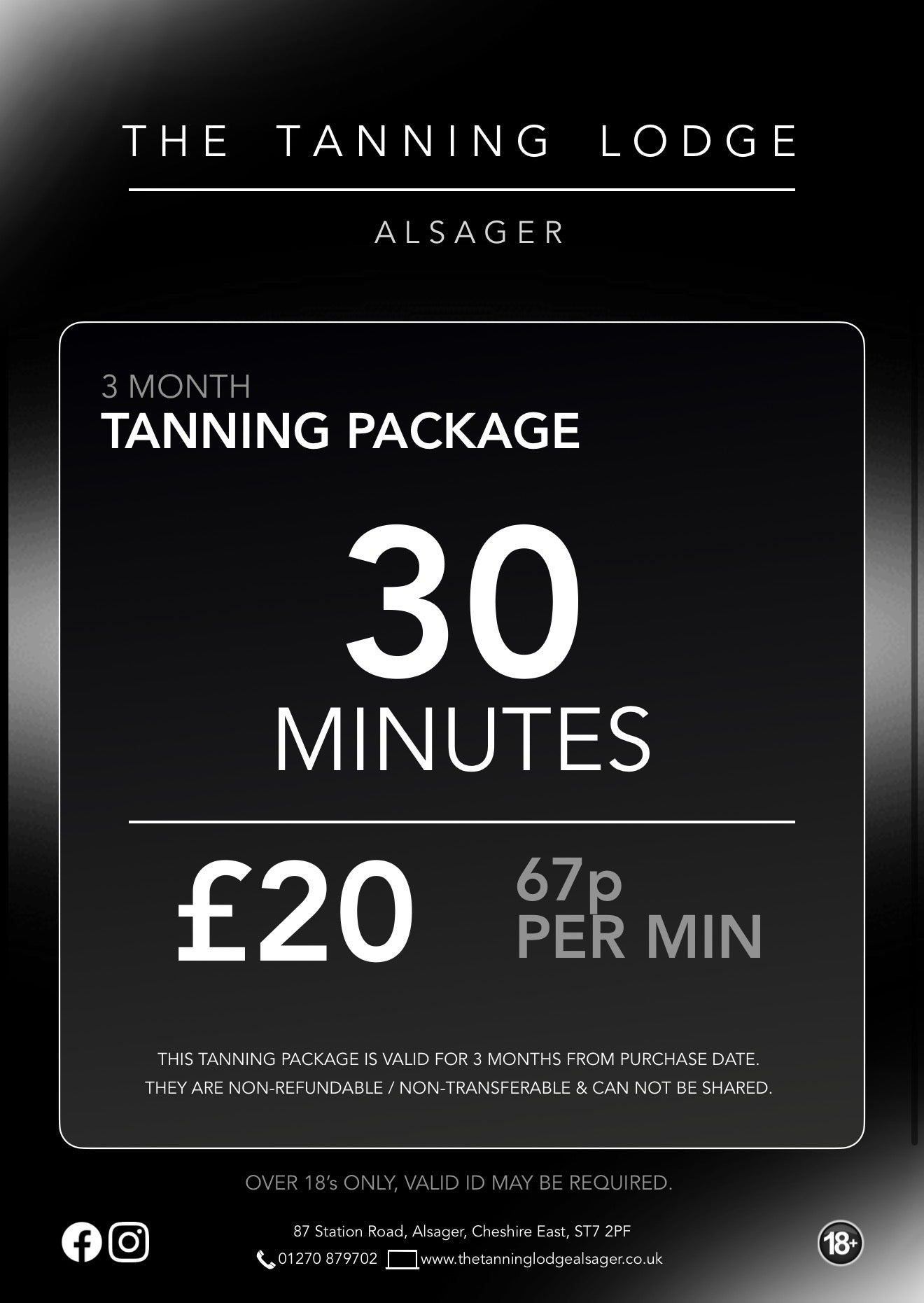 30 Minutes - 3 Month Tanning Package